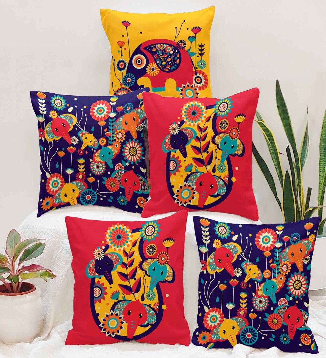 Blue Jute Abstract 16x16 inches Cushion Covers (Pack of 5),Share By Stitchnest