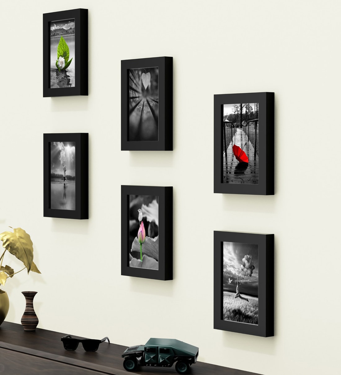 Black Engineered Wood Collage Photo Frames, Set of 6,Share By Random