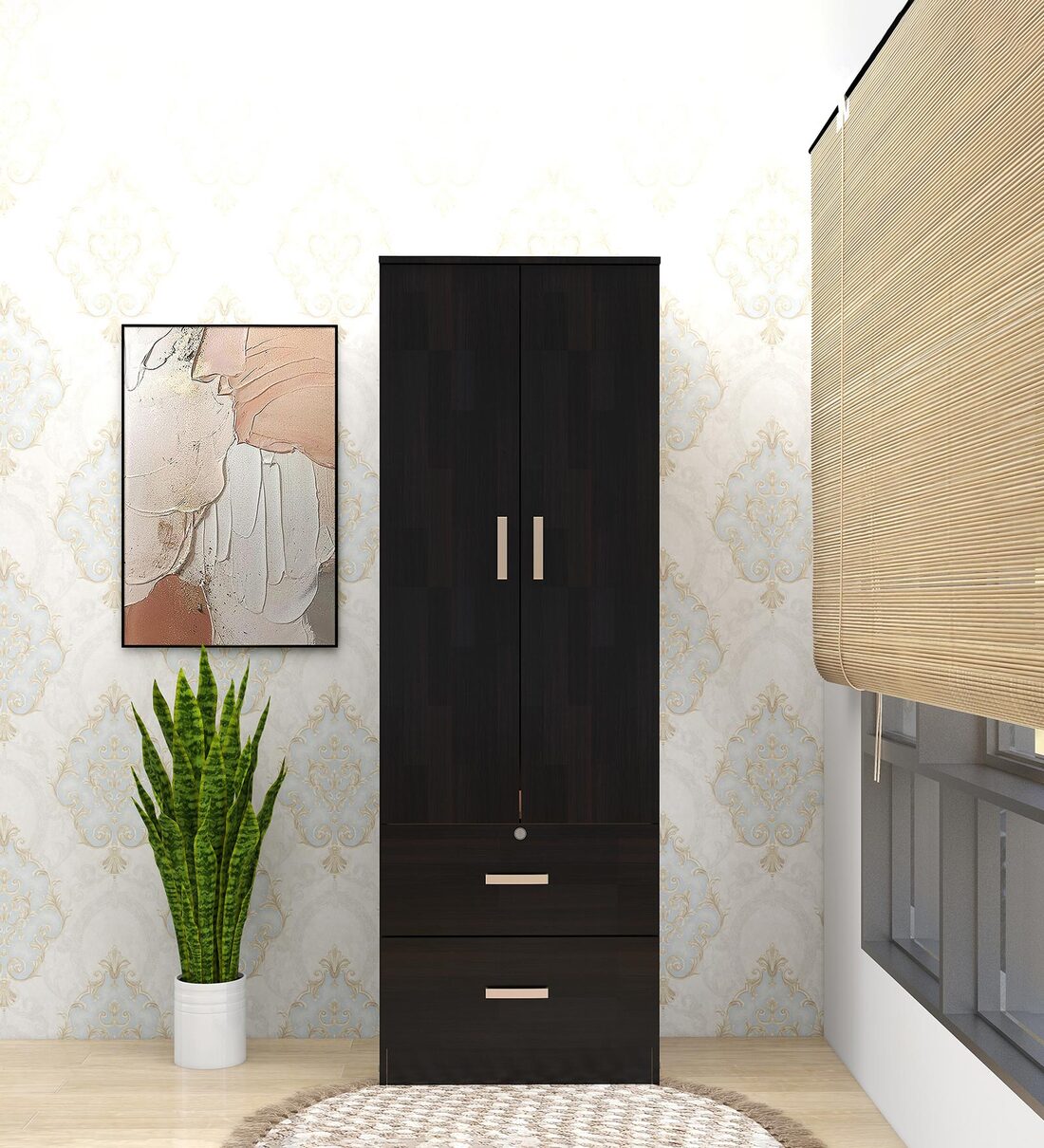 Ren 2 Door Wardrobe in Wenge Finish with DrawersShare By Mintwud from Pepperfry