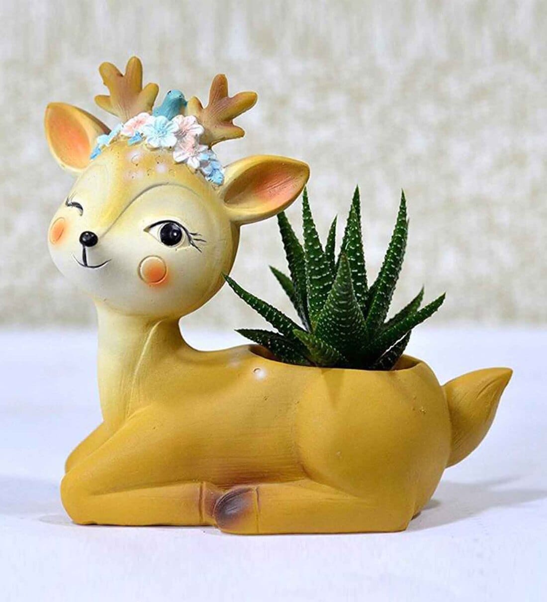 Baby Deer Creative Succulent Multicolour Polyresin Desk PotShare By Wens
