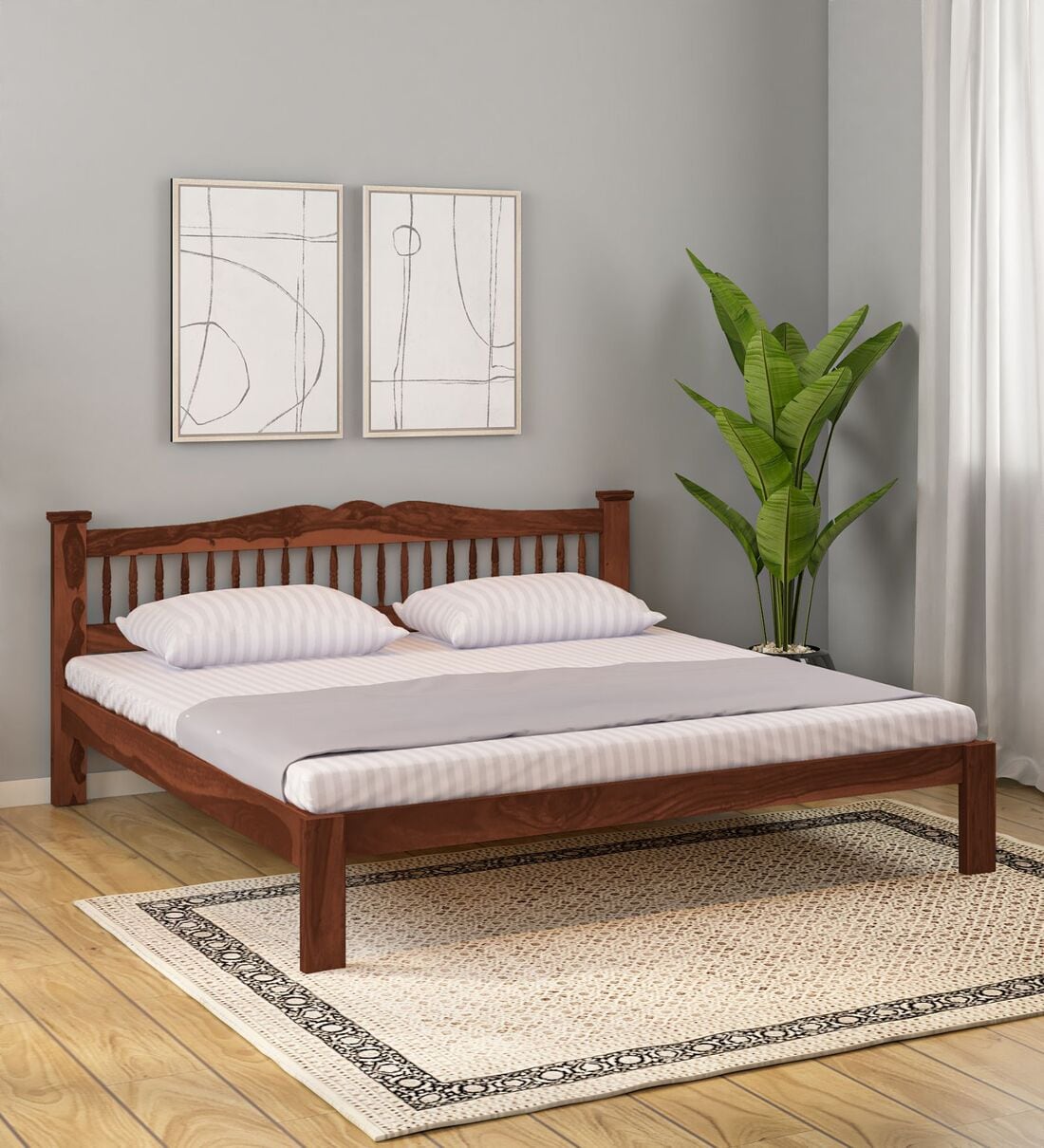 Uttara Sheesham Wood King Size Bed In Scratch Resistant Honey Oak FinishShare By Mudramark from Pepperfry