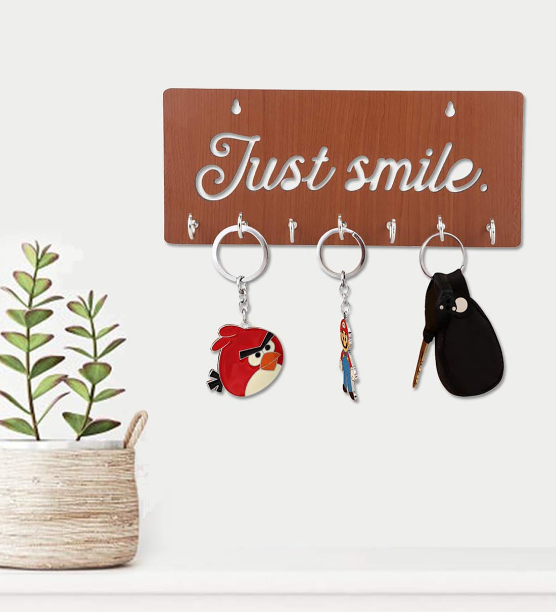 Just Smile Brown Engineered Wood 7 Hooks Key HolderShare By Suveharts