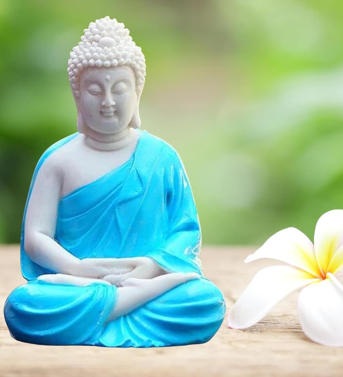 Resin Meditating Buddha Idol in BlueShare By Wens