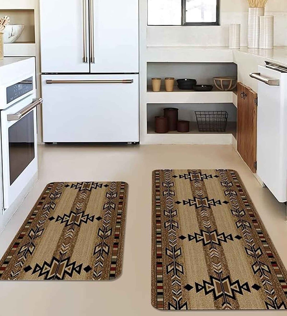 Brown Abstract Velvet Antiskid Machine Made Floor Runner and Door Mat ComboShare By Aazeem