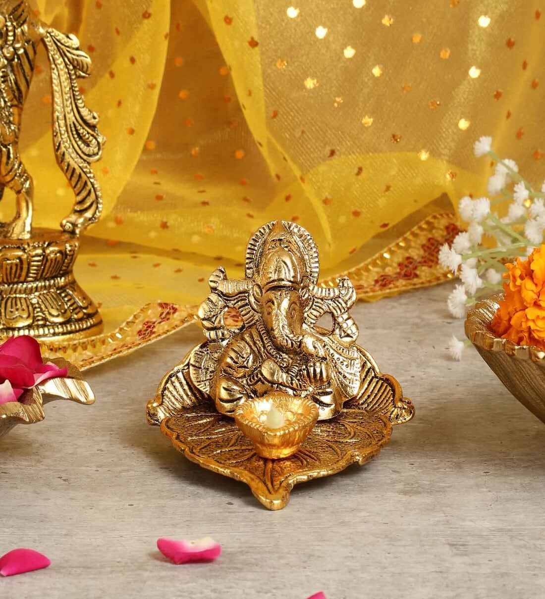 Lord Ganesha Gold Aluminium DiyaShare By Purestory