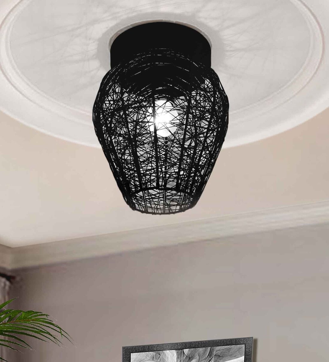Semi Flush Mount Ceiling Light, 1-Light Black Industrial Fixture with Metal Mesh ShadeShare By Homesake