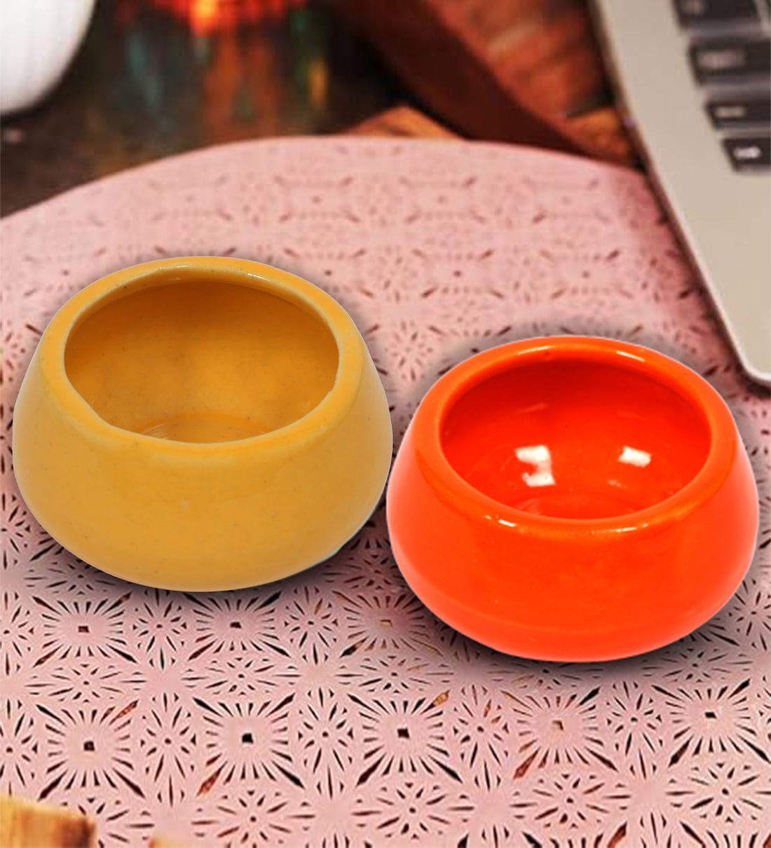 (Set of 2) Ceramic Mini Dip Bowl (Yellow & Orange)Share By VoiDrop