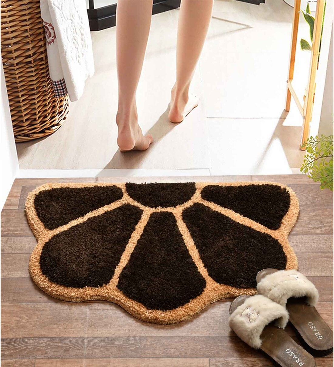 Brown Floral Microfiber 18x28 Inches Anti Skid Bath Door MatShare By Fine Tex World