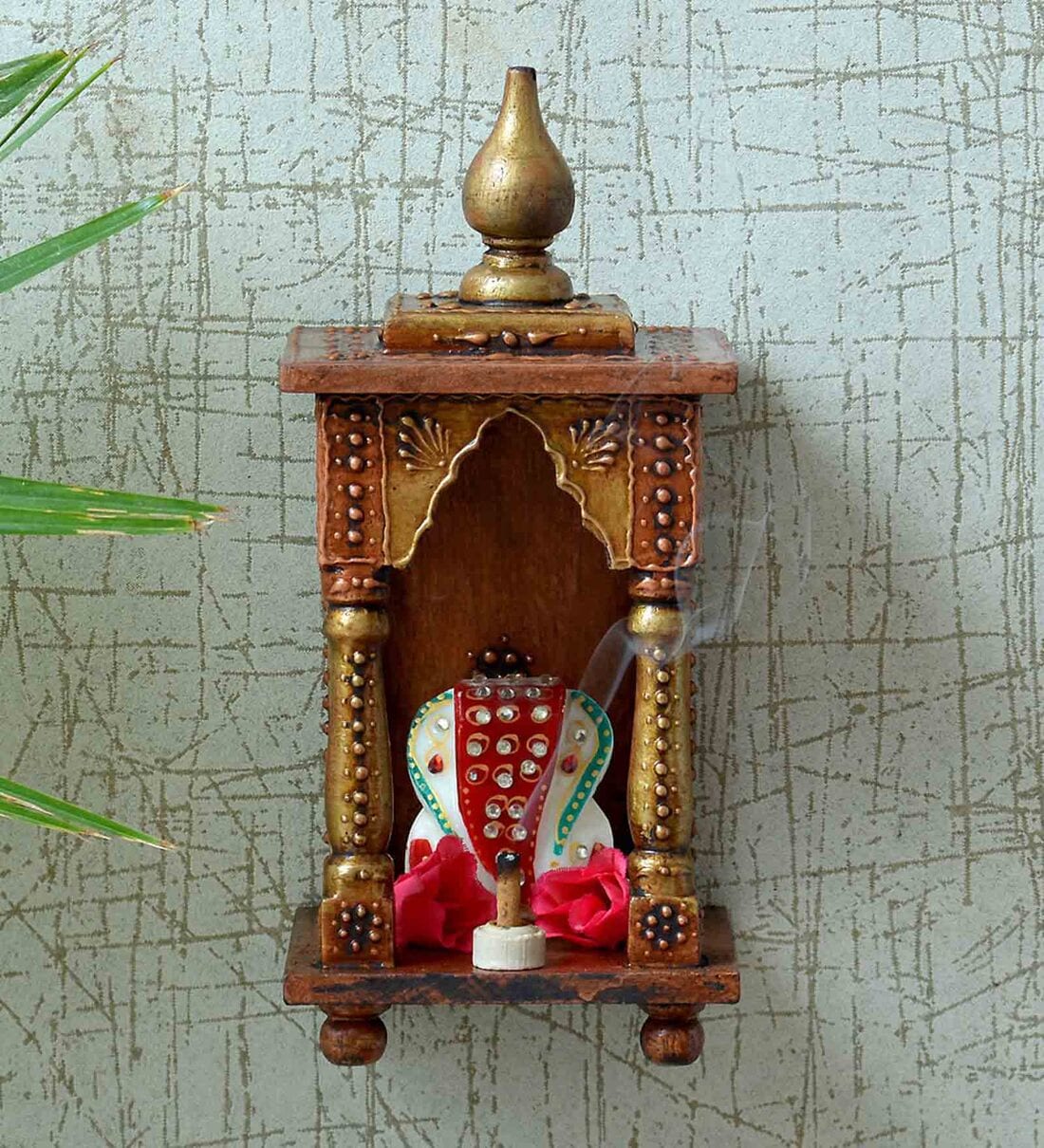 Brown MDF & Wood Wall Mounted Mandir Without DoorShare By Craft Tree
