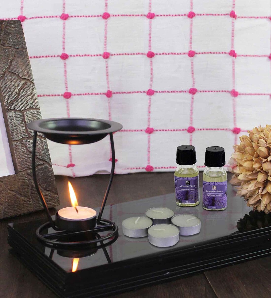 Metal Oil Warmer With 2 Oils And 4 Tea Light CandlesShare By Hosley