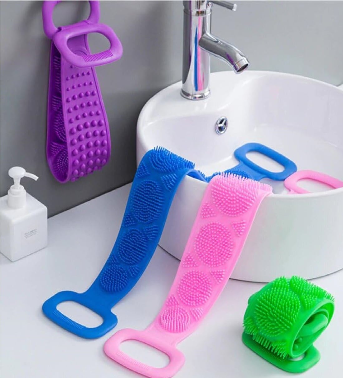 Assorted Silicone Body Back Scrubber Double Side Bathing Brush for Skin Deep Cleaning MassageShare By 5 Needs