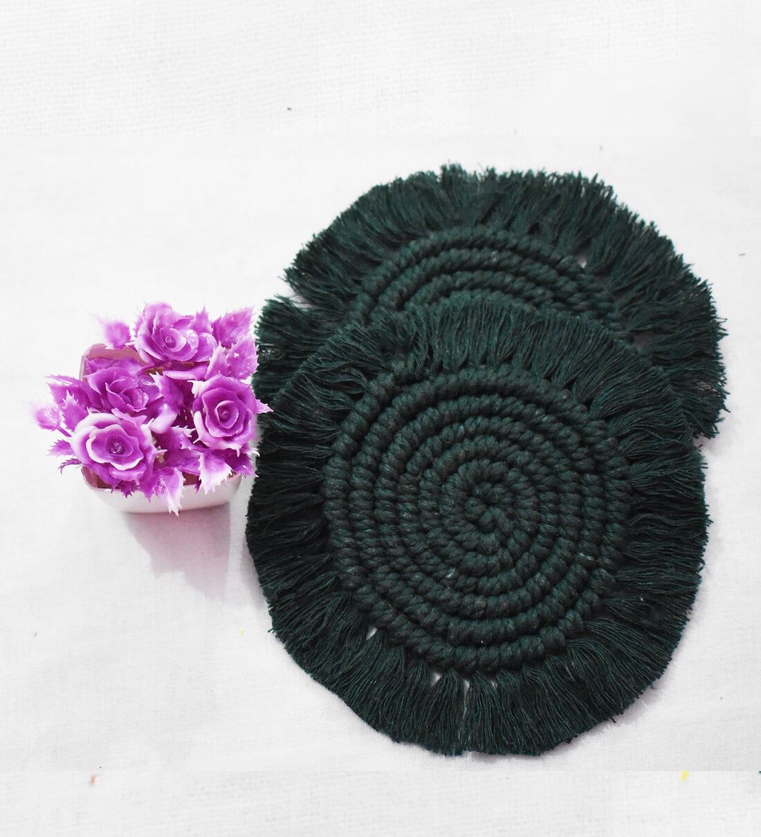 Premium Handmade Green Macrame (Set of 2) Table CoasterShare By Kaahira