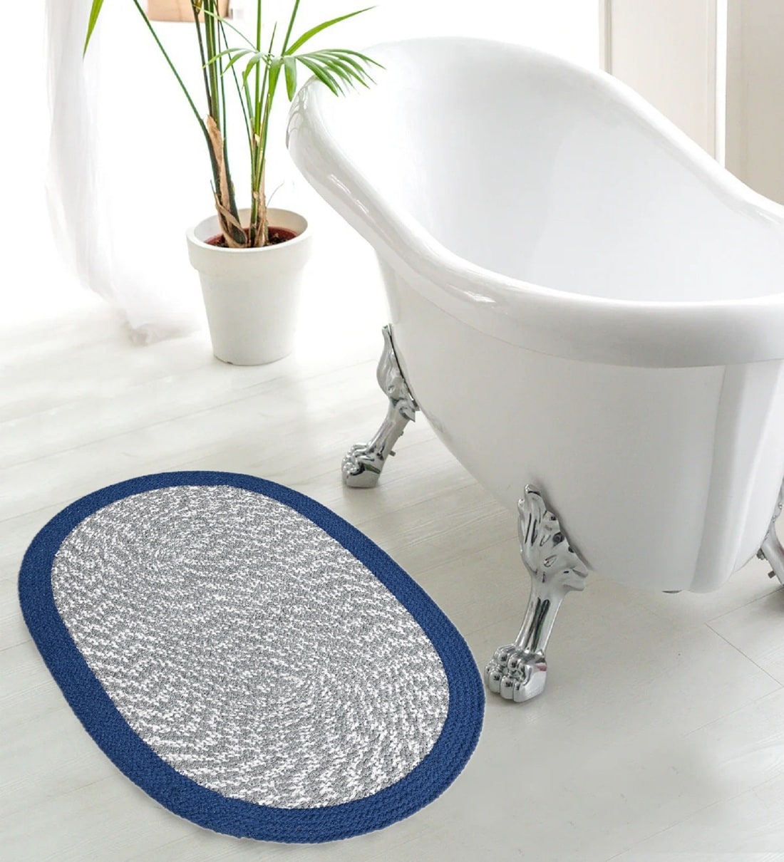 Blue Cotton 24x16 Inches Bath MatShare By Homzz
