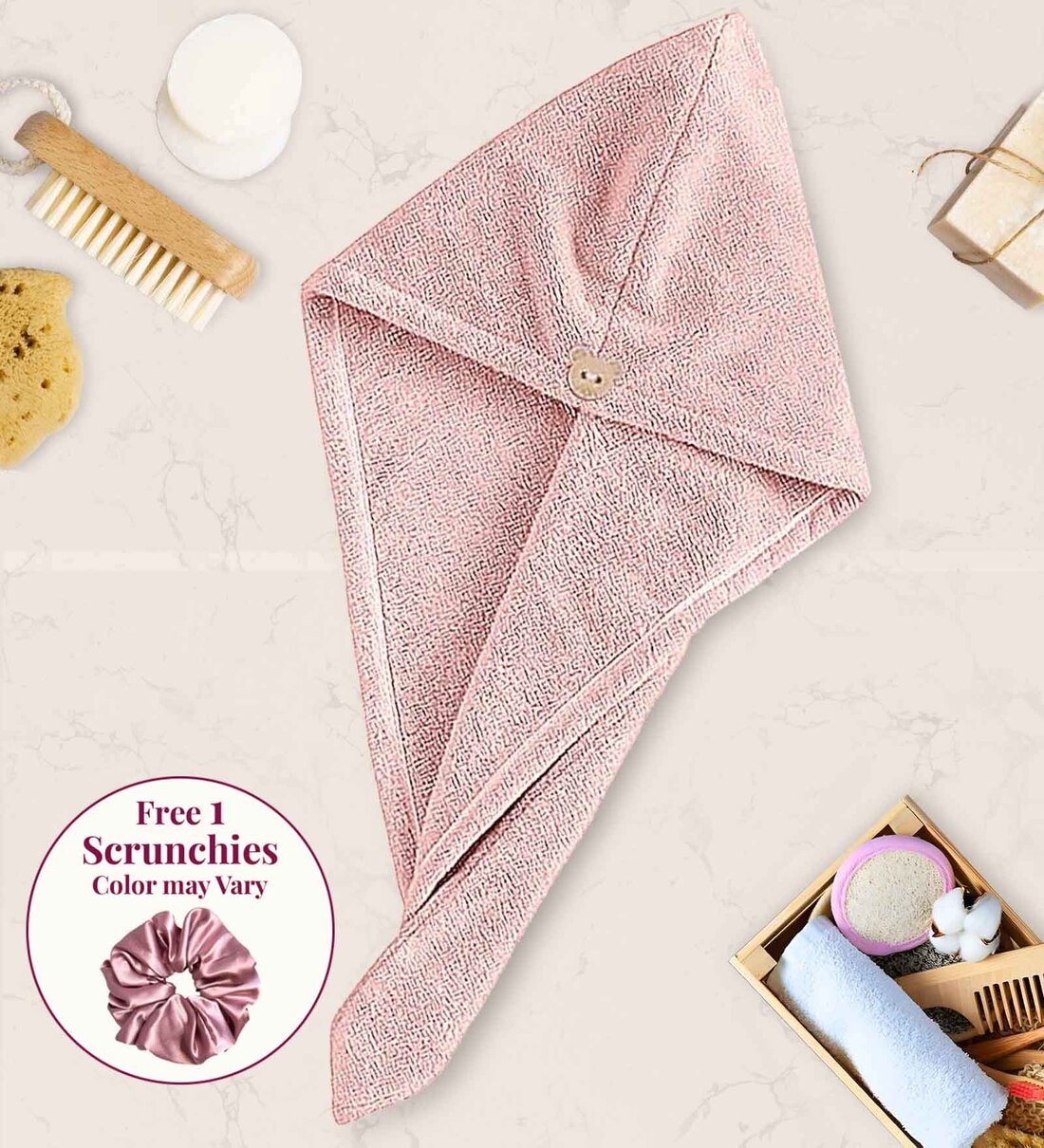 Pink 500 GSM Quick Drying Microfiber Hair Wrap Towel for Womens with Elastic Loop- Free Scrunchie -1PcsShare By Sunvibe
