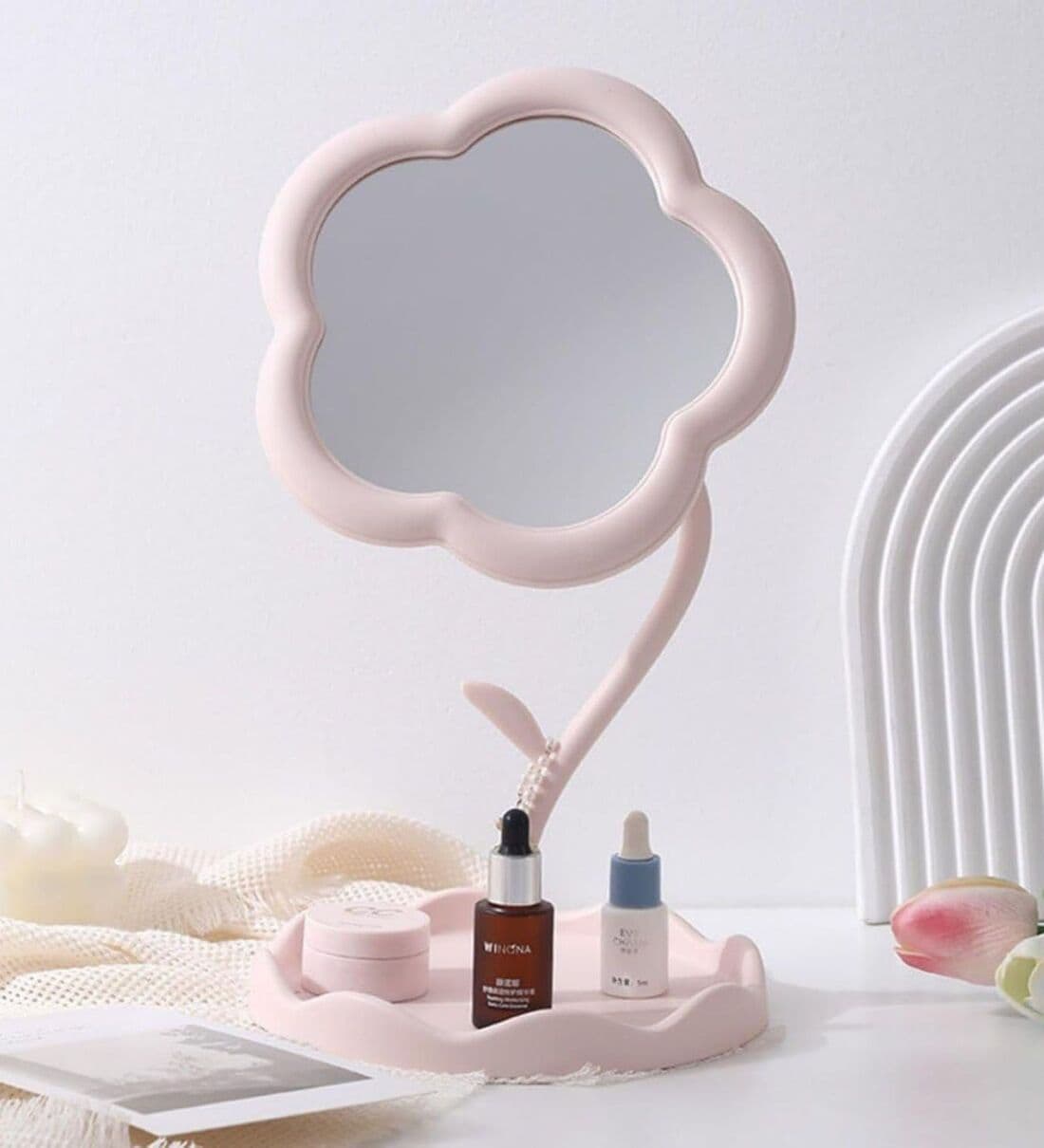 Flower Shape Makeup Mirror with Tray AssortedShare By Regalo