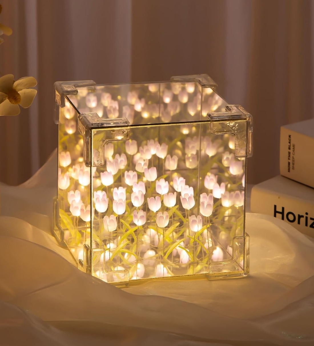 DIY- Tulip  30 Flowers Acrylic LED Cube Mirror Night Decorative LightShare By Zahab