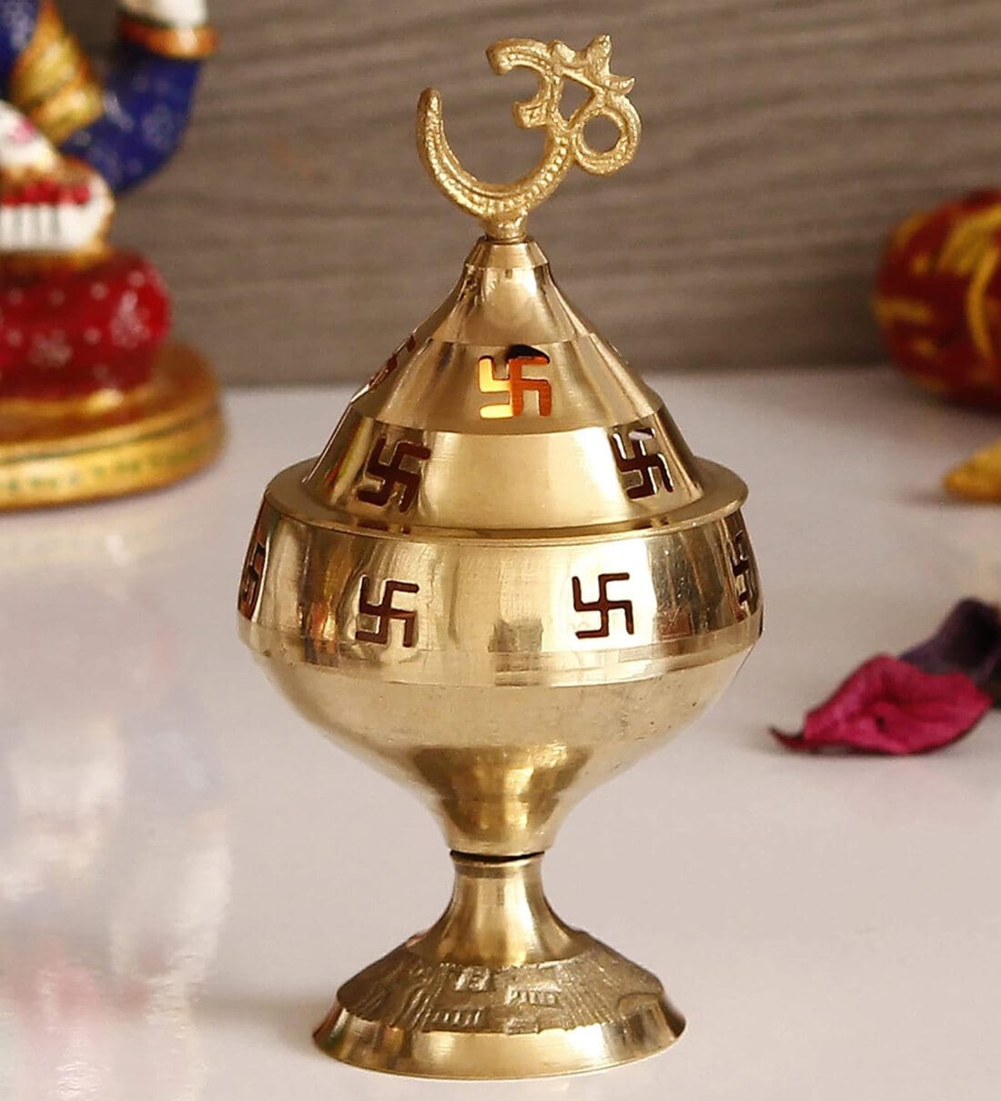 Swastik 4.5 Inch Metal Akhand Jyoti Deepak (Gold)Share By Fashion Bizz