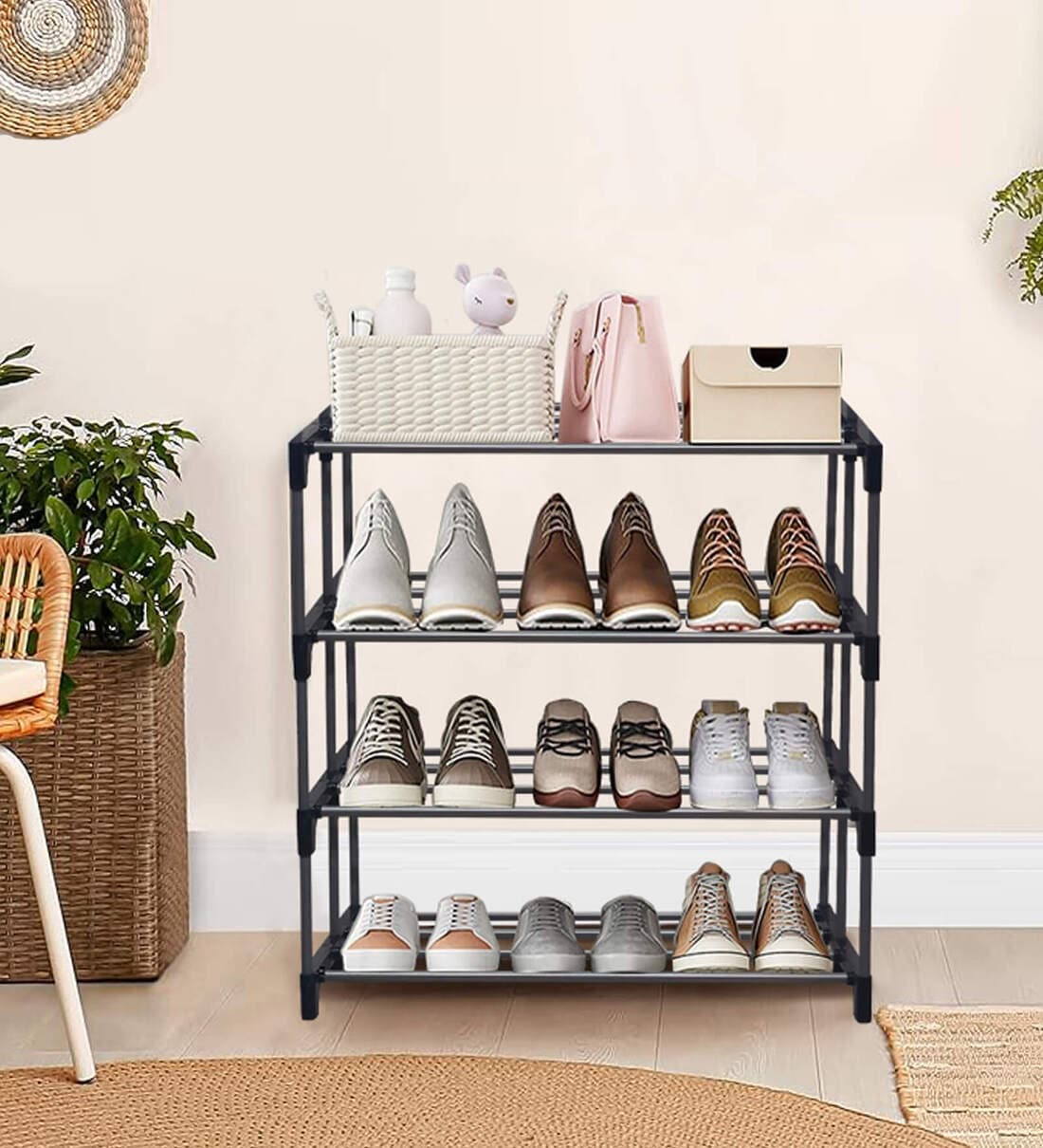 Opal 4-Tier Shoe Rack In Black ColourShare By Urban Choice