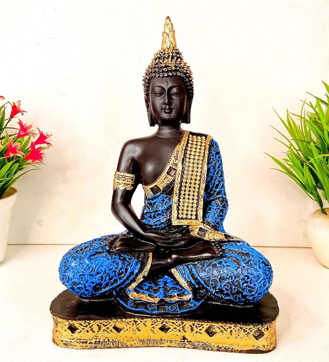 Blue Golden Handcrafted 23 CM Meditating Samadhi BuddhaShare By Fashion Bizz