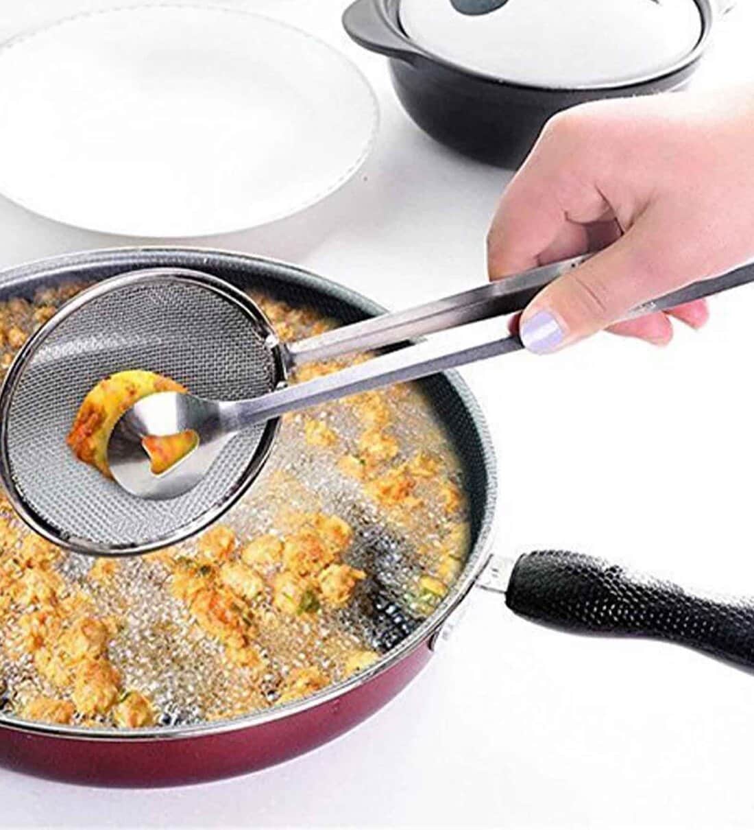 Kitchen Reusable Frying Pan Tong Food Strainer Tool (Silver)Share By Wens