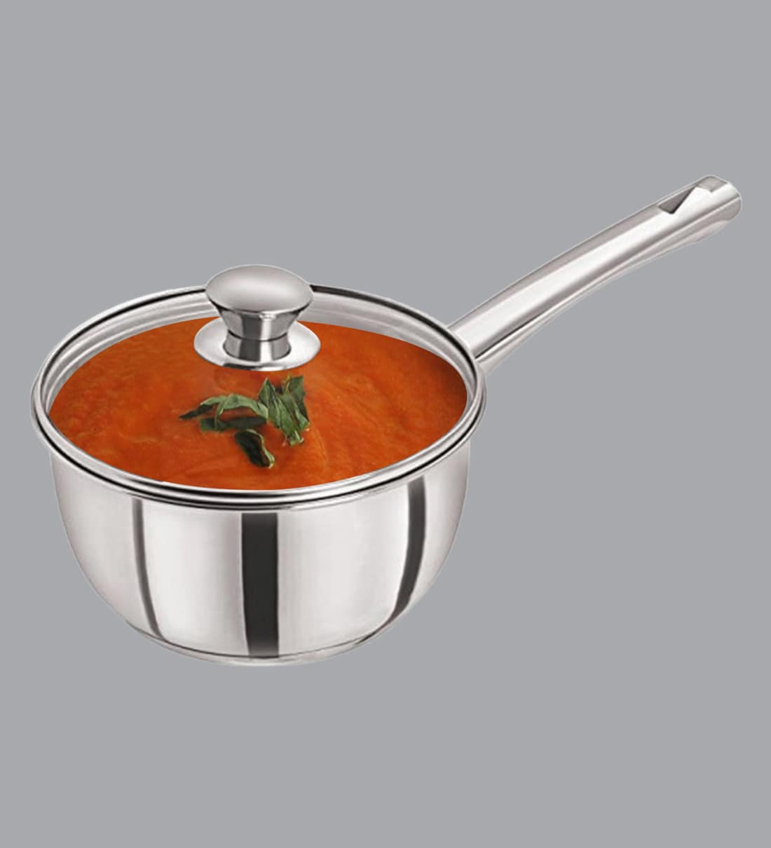 Silver 1.2 Ltrs Tri Ply Induction Base Stainless Steel Sauce Pan With Glass LidShare By Pristine