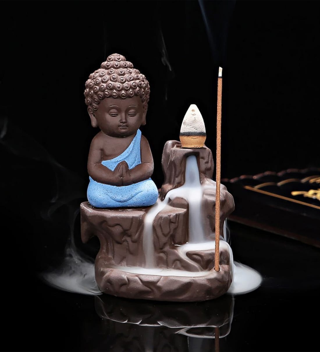 Meditating Monk Buddha Smoke Fountain with 10 Backflow Cone Incense HolderShare By eCraftIndia