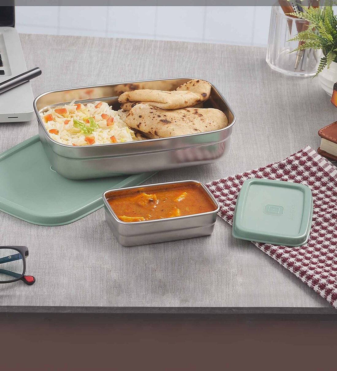 2 pcs 1.05 Ltr Airtight Stainless Steel Lunch BoxShare By Trueware