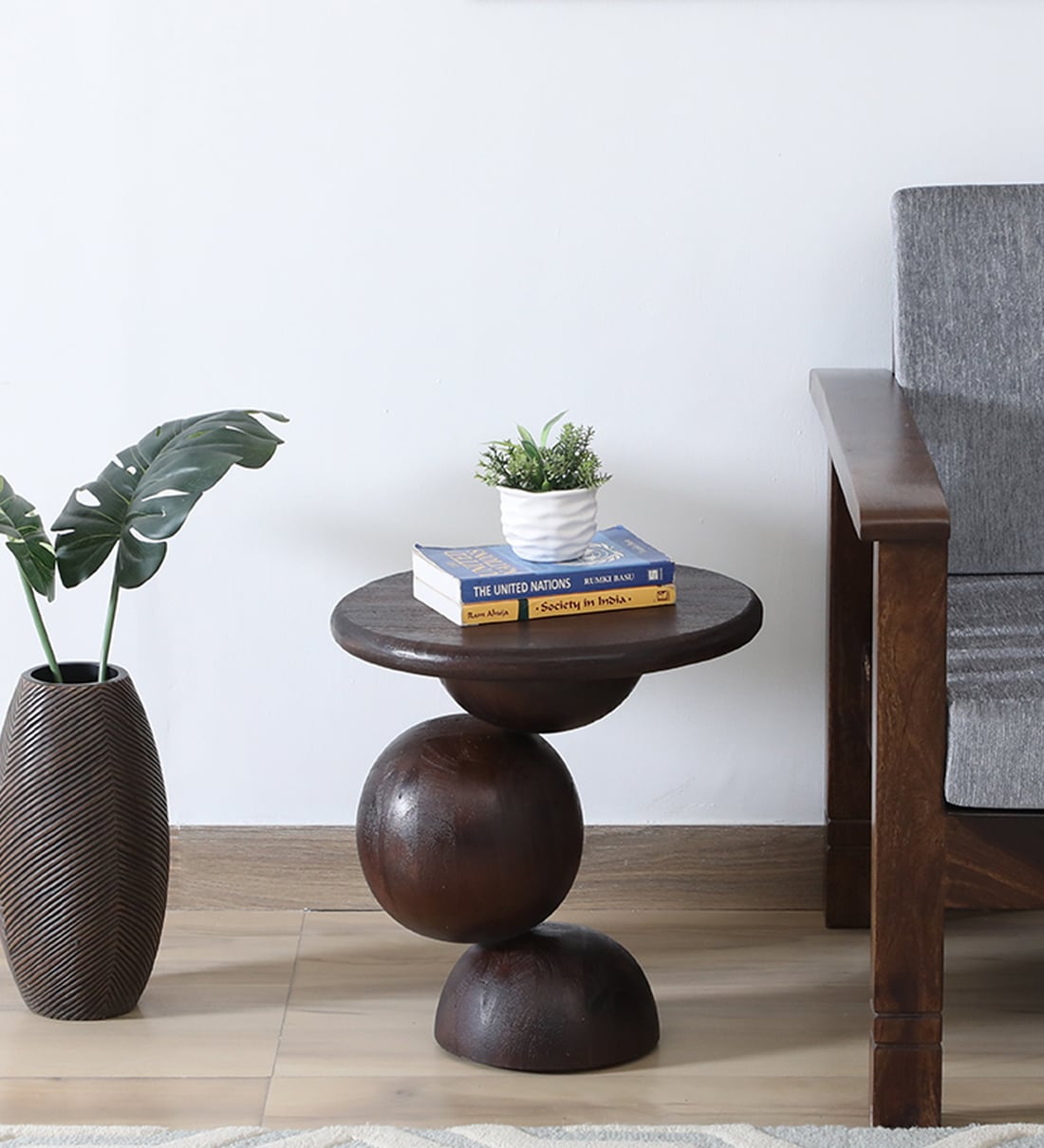 Bronte Solid Wood End Table In Sandblasted Dark Teak  FinishShare By Bohemiana from Pepperfry