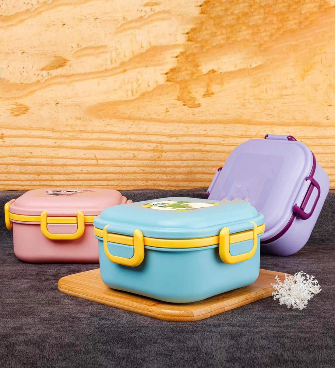 Delight Lunch Box With 3 Compartment Fork & Spoon (Assorted)Share By Wens