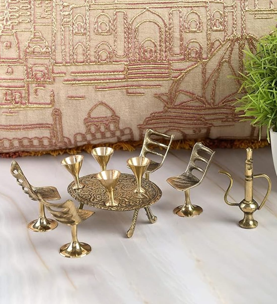 (Set of 10) Mini Chair & Table Set Brass Showpiece (Gold)Share By Fashion Bizz