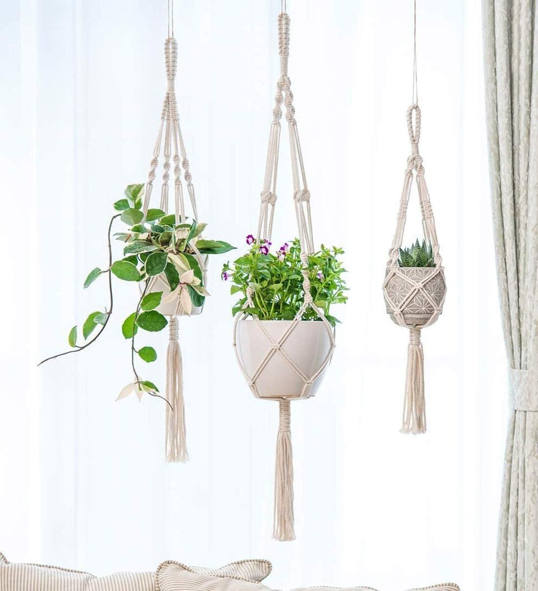 Off White Macrame Designer Hanging Planter (Set of 3)Share By Ecofynd