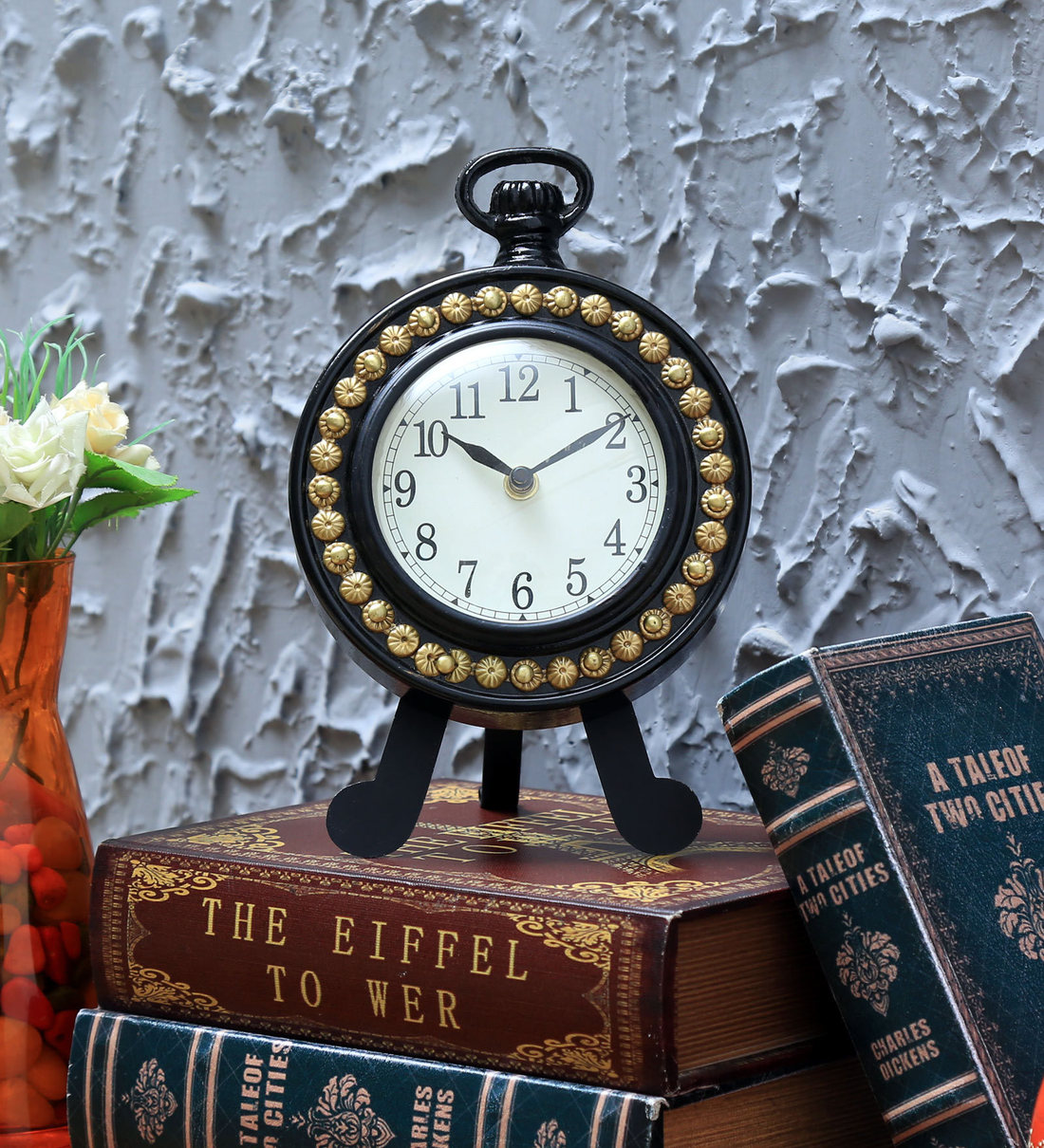 Bow Black Solid Wood Analog Table ClockShare By D'Dass