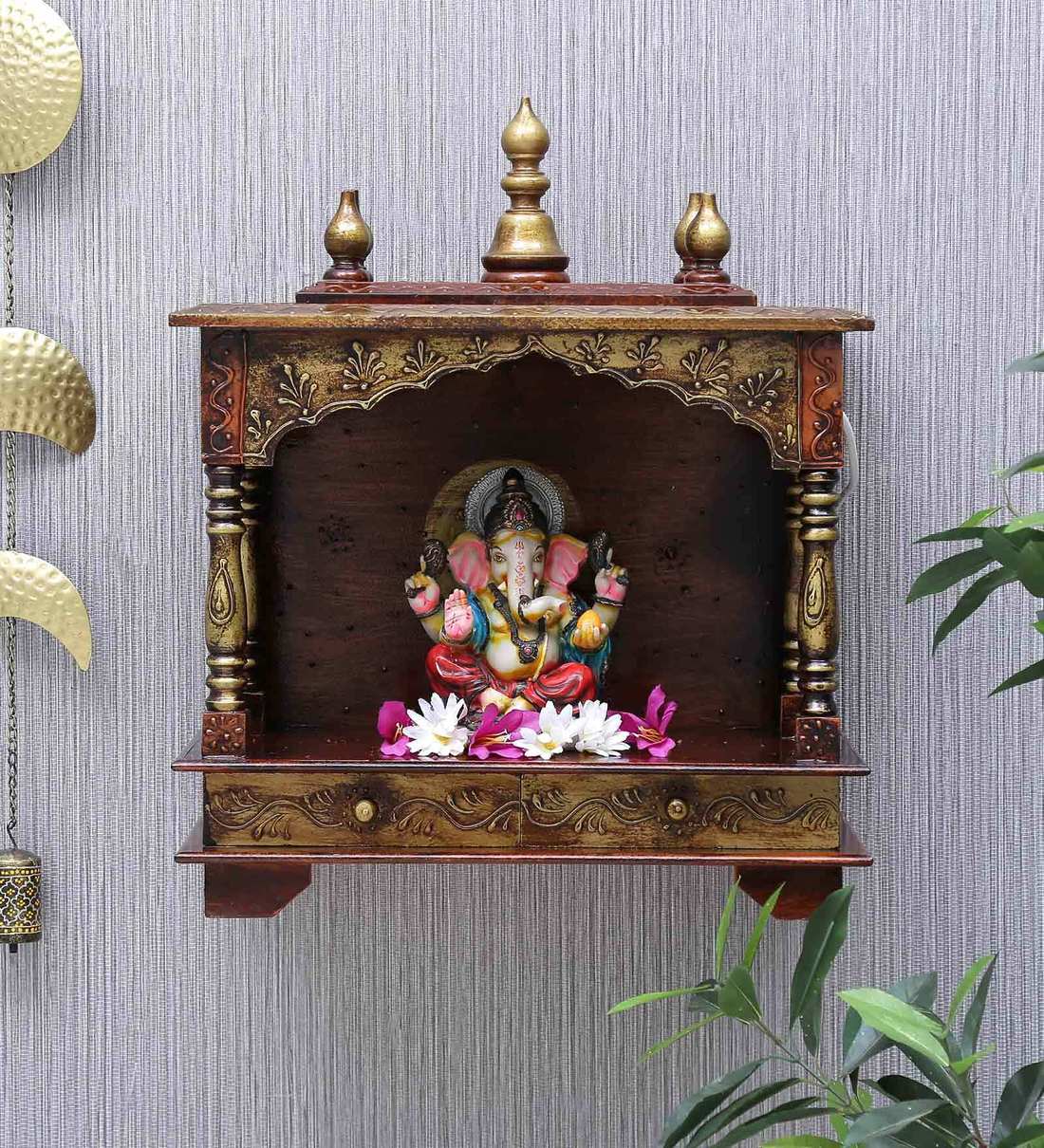 Sheesham Wood & MDF Wall Mounted Mandir Without DoorShare By D'Dass