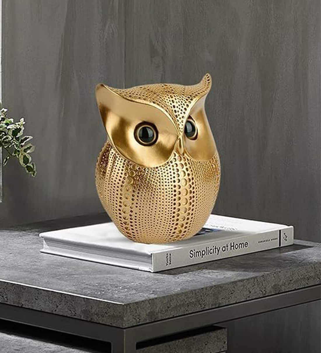 Golden Resin Lucky Owl  Decor ShowpieceShare By 5 Needs