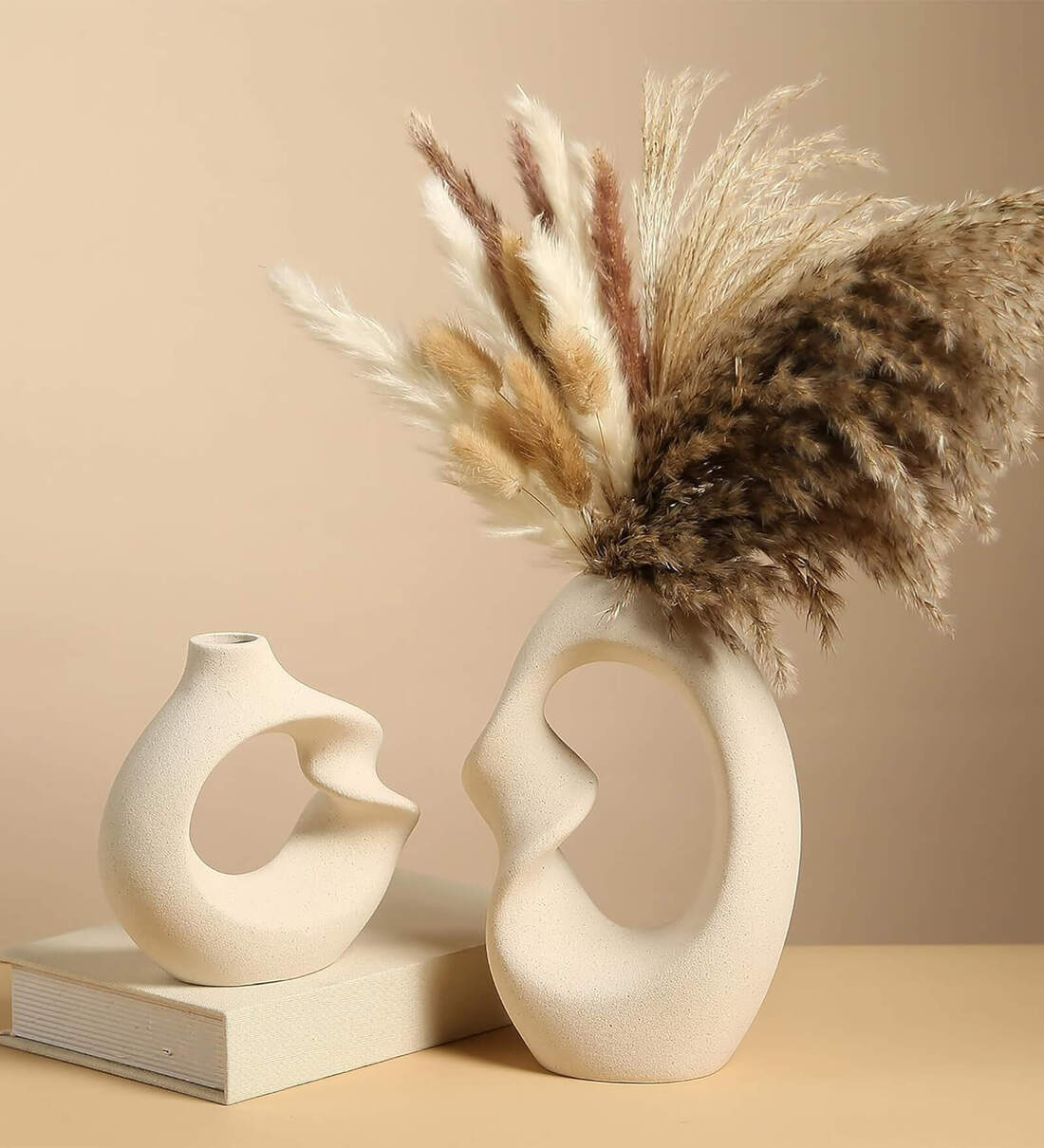 Off-White Ceramic Twister Donut Vases (2 Pc)Share By Purezento