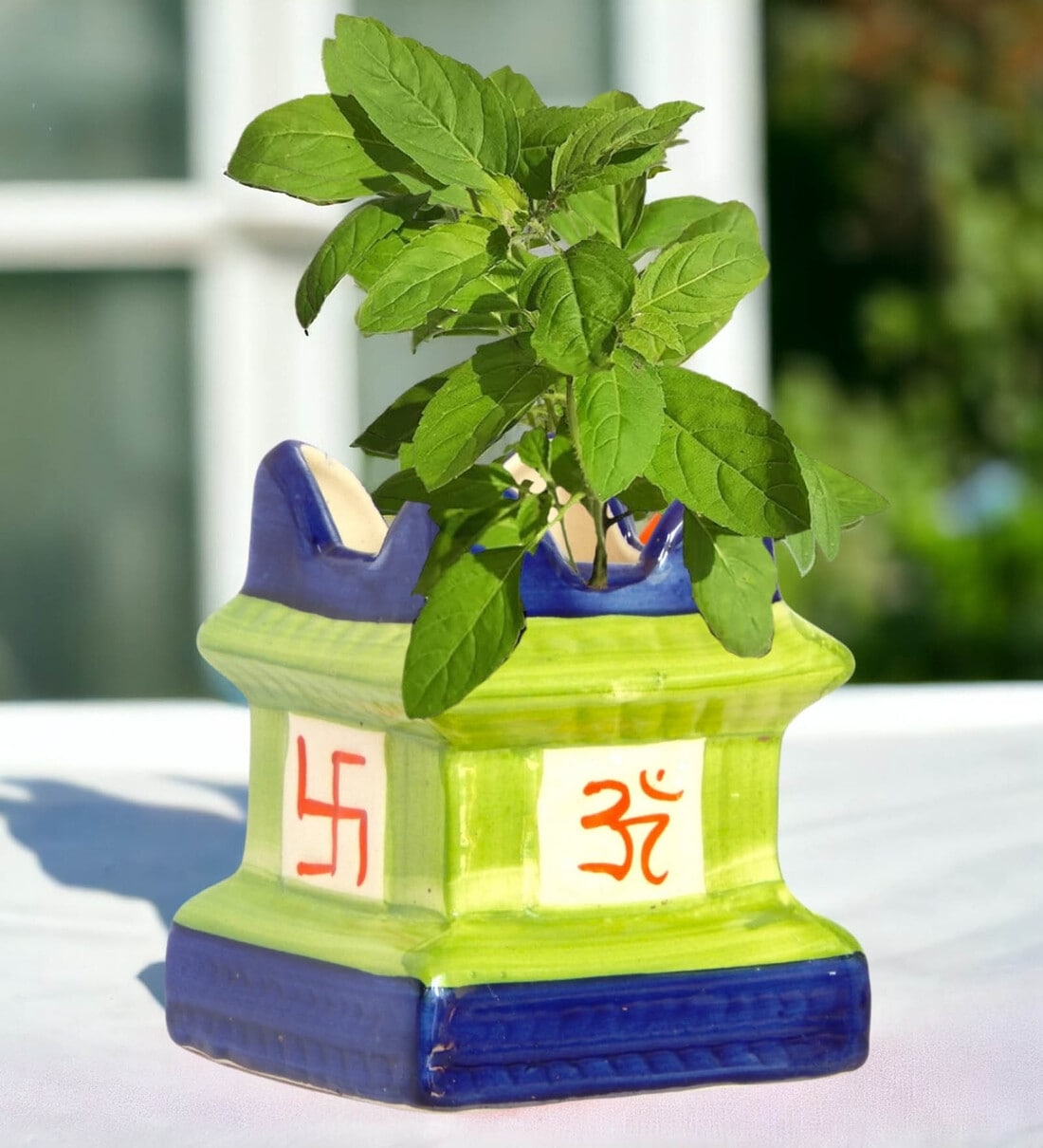 5 inches Green Tulsi Ceramic PlanterShare By Ecofynd