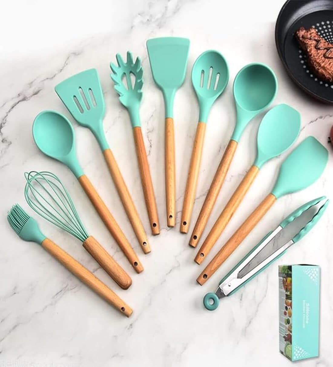 12 Pieces Silicone and Wood Spatula SetShare By Wens
