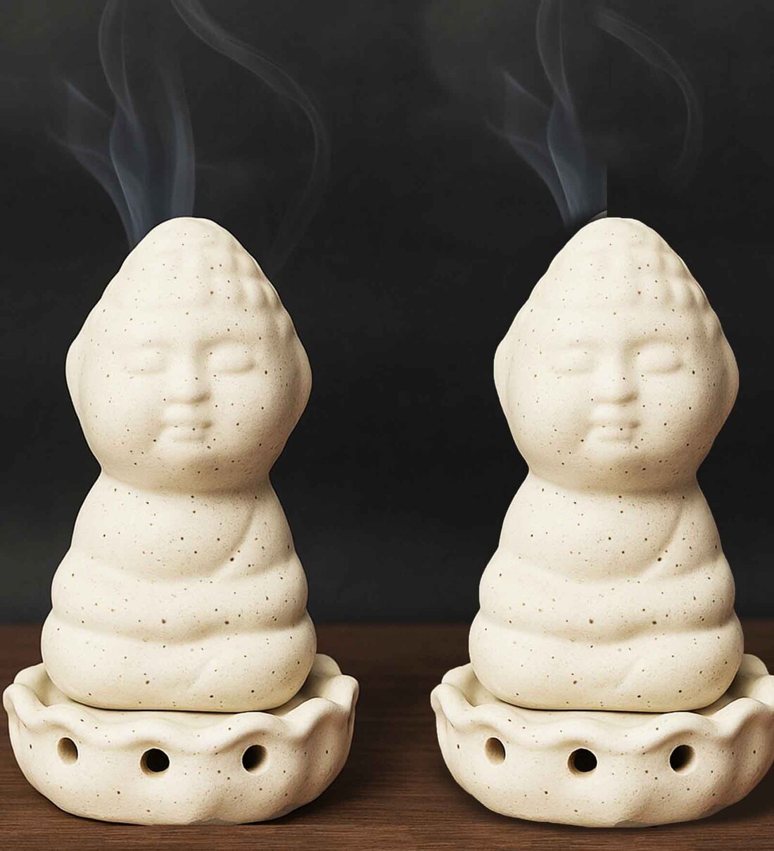 Set of 2 White Little Baby Buddha Handcrafted Incense HoldersShare By VoiDrop
