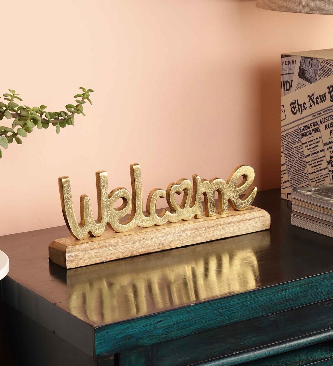 Welcome Gold Wood & Aluminium ShowpieceShare By Purestory