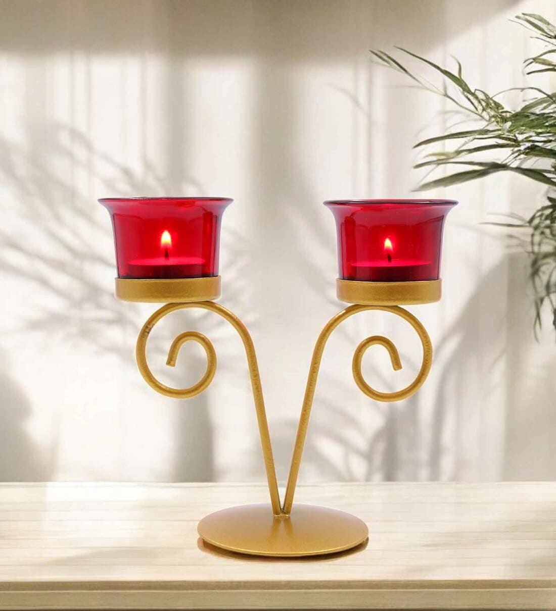 Metal Red Glass Tealight Candle Holders with 2 TealightsShare By Hosley