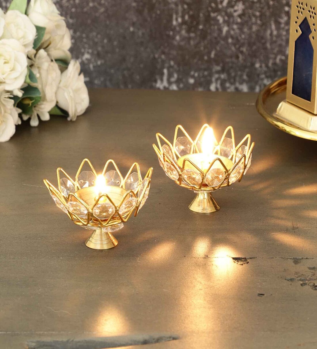 3 Inch Crystal Diyas (Set Of 2)Share By Purestory