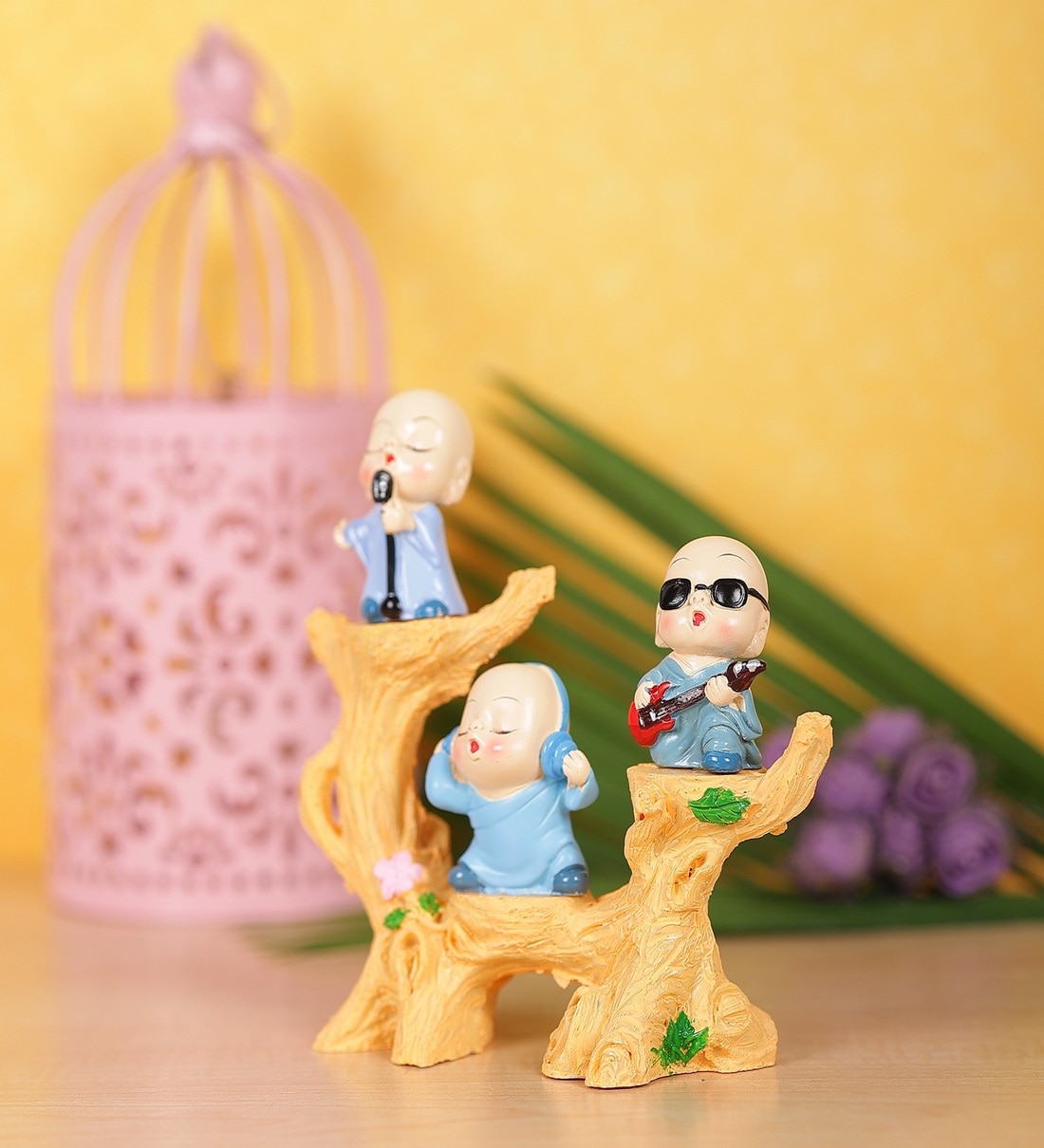 Set of 3 Singing Buddha Monks On a Tree ShowpiecesShare By Chocozone