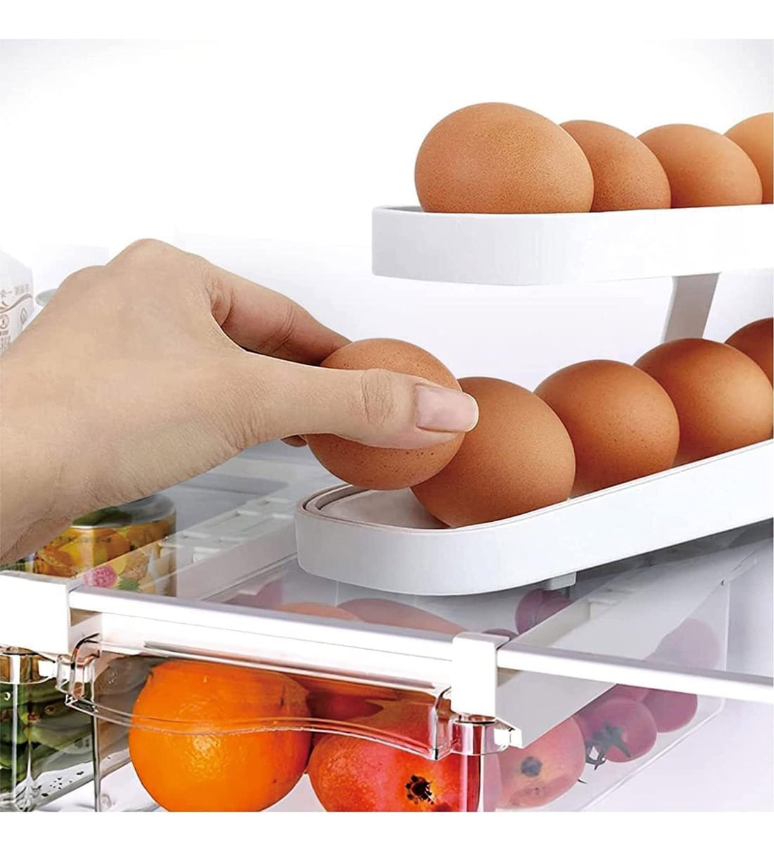 2-Tier Rolling Egg Dispenser, 12-14 Eggs Capacity, Space-Saving, Durable, Gravity-Fed Design, For Fridge & Pantry, Rectangular, WhiteShare By Wens