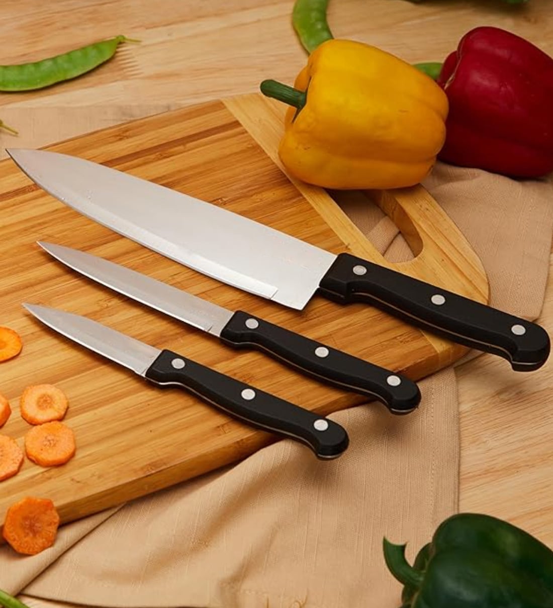 Set of 3 Stainless Steel Kitchen Knife  with Triple Rivet Handle (Silver)Share By 5 Needs