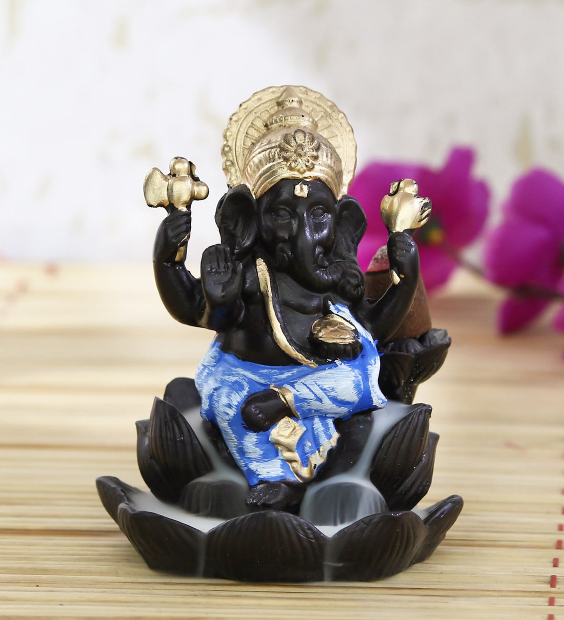 Blue Lord Ganesha Smoke Backflow Cone Incense Holder Decorative ShowpieceShare By eCraftIndia