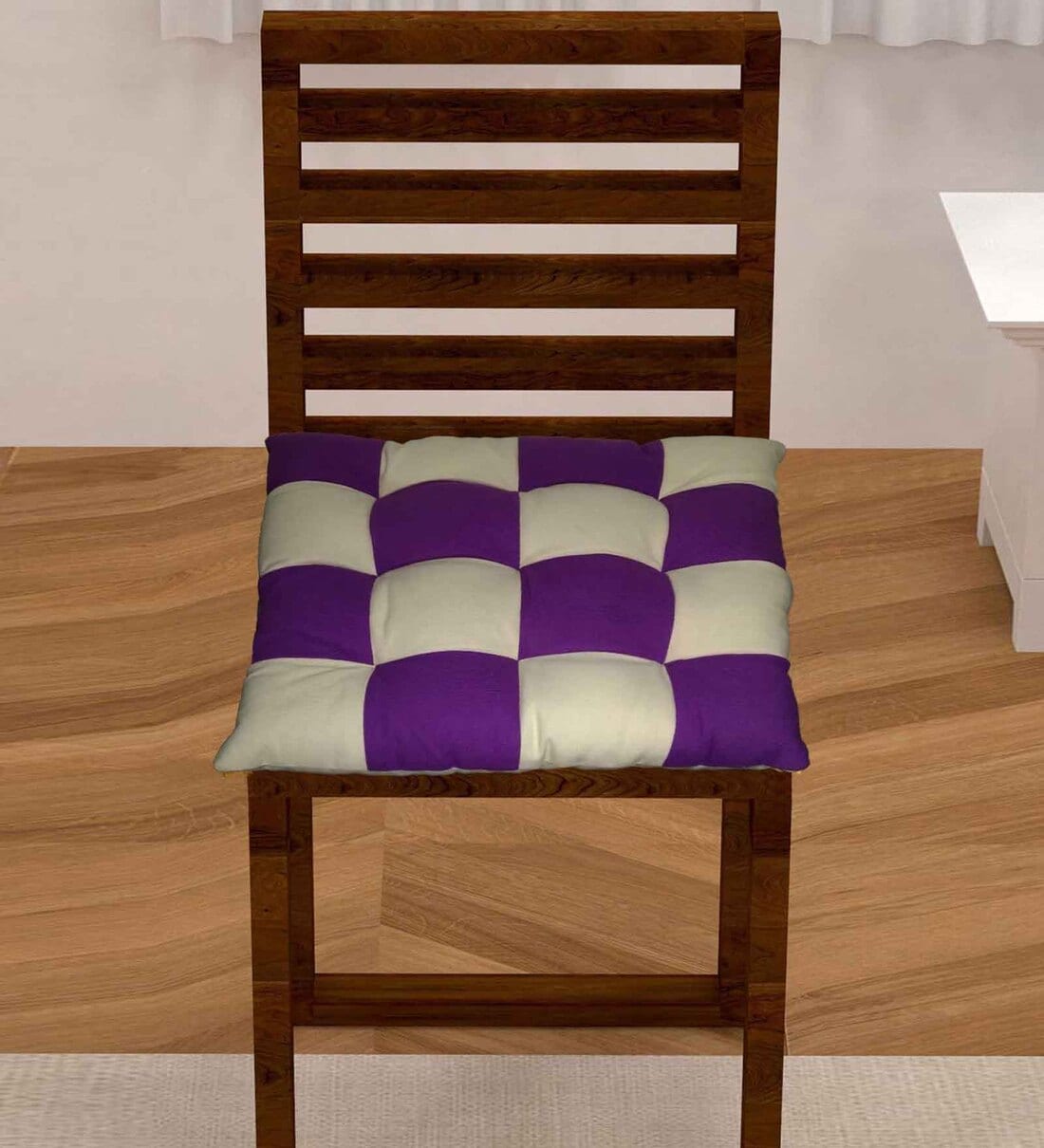 Purple Cotton Checkered 16x16 inches Chairpad (1Pc)Share By Lushomes