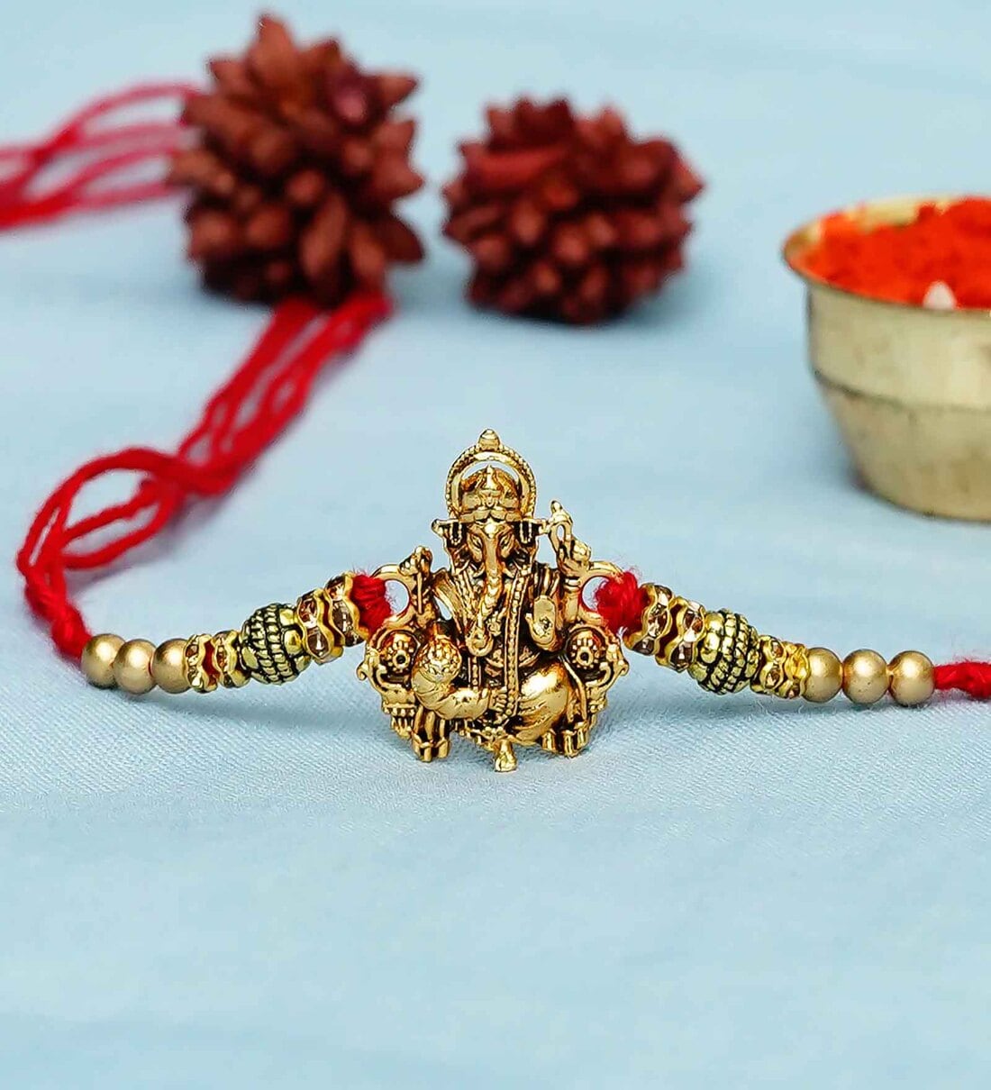 Designer Rakhi & Roli Chawal Pack With Greeting CardShare By eCraftIndia