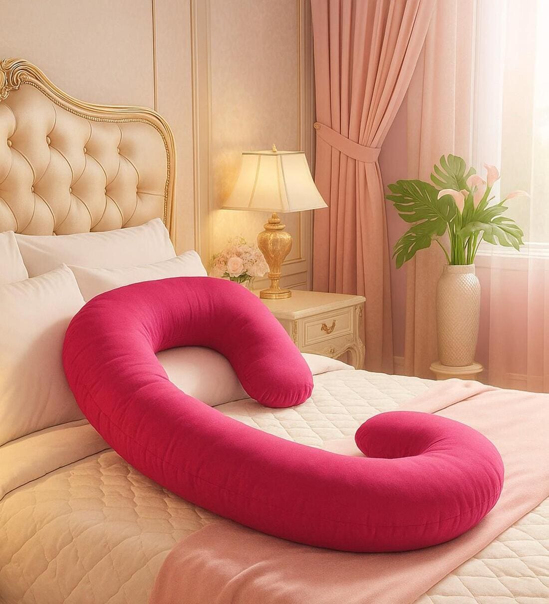 C Shaped Full Body Pregnancy Pillow with Removable Cover in Pink ColourShare By Sleepsia
