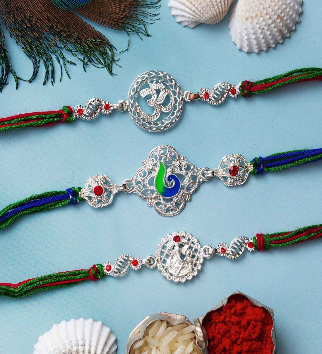 Set of 3 Designer Rakhi & Roli Chawal PackShare By eCraftIndia