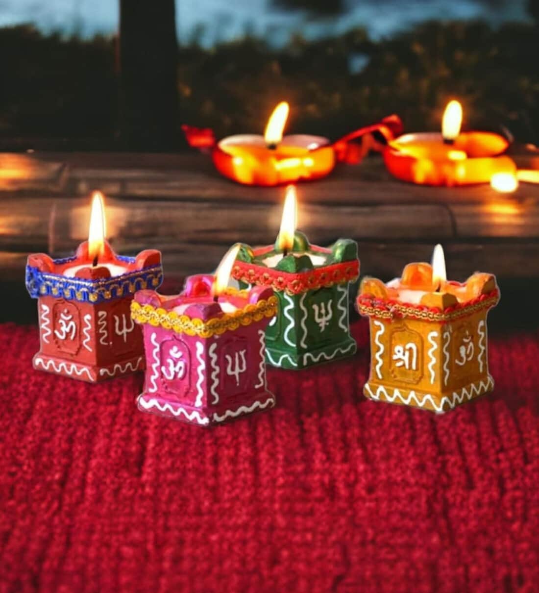 Tulsi Shaped (Pack of 4) Multicolour Terracotta DiyaShare By Fashion Bizz